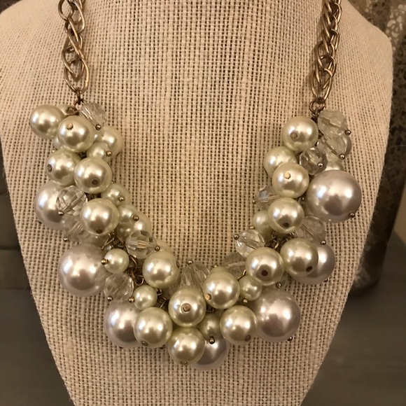 J. Crew Jewelry - J. Crew Gold Pearl Crystal Statement Necklace